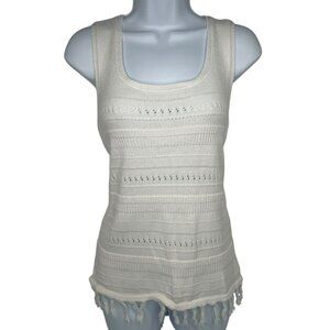 Old Navy Women’s White Sleeveless Knit Top Fringe Hem Crochet Style Size L